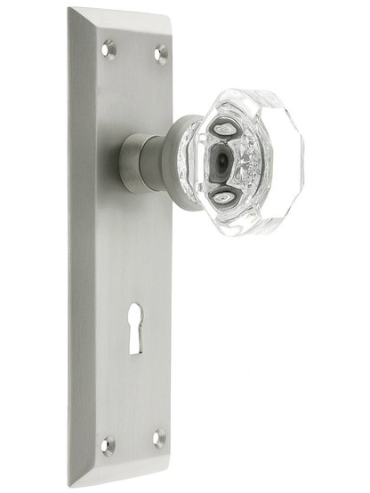 New York Style Mortise Lock Set in Satin Nickel with Waldorf Crystal Door Knobs.